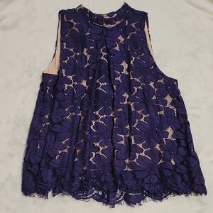 love, Fire Navy Lace Sleeveless Top